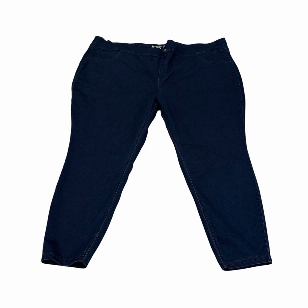 Terra & Sky Womens Jeans Plus Size High Rise Tapered Chambray Stretch 5X Blue